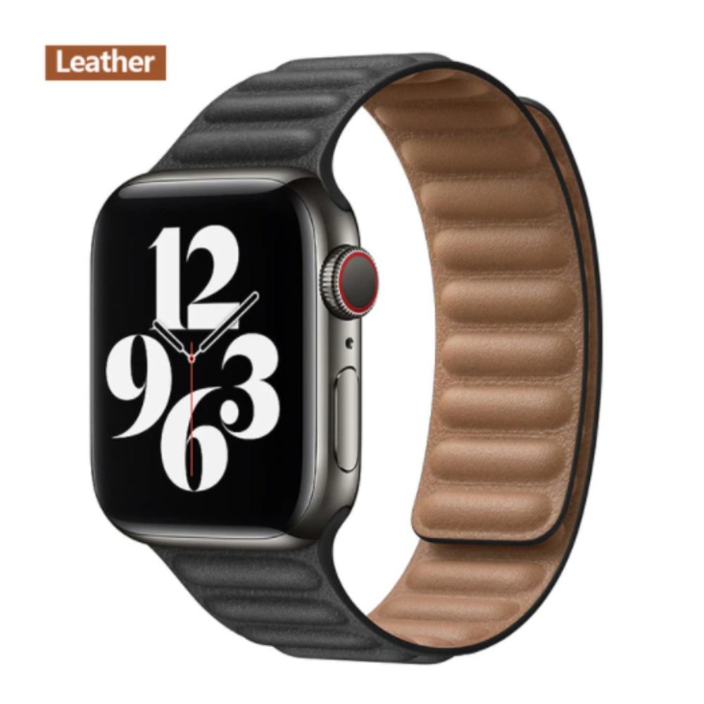 NEW[BAND] Black Leather Magnetic For Apple Watch